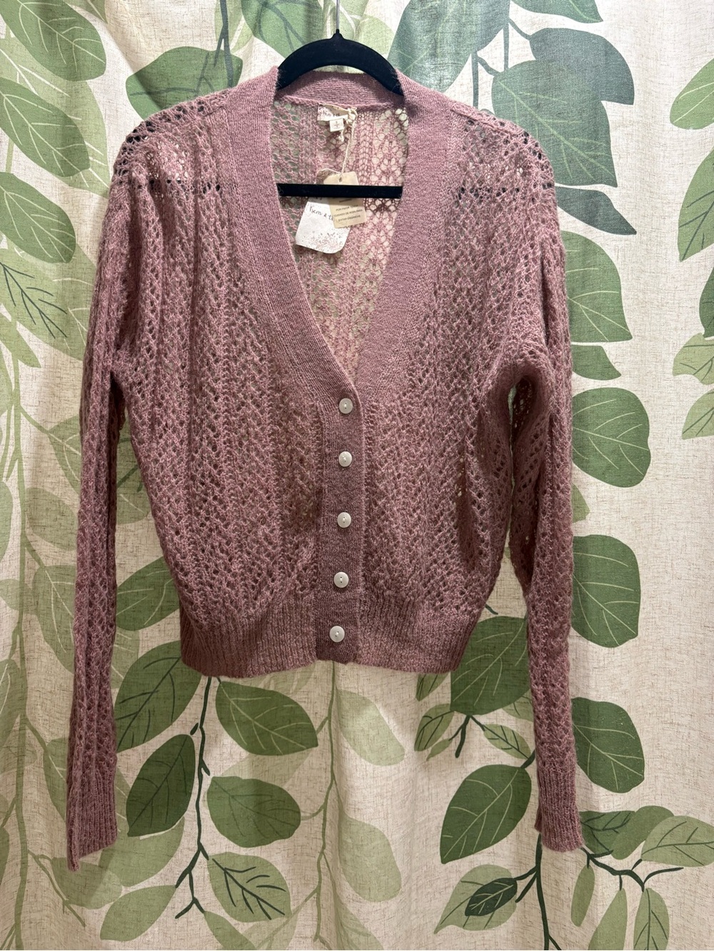 Hem & Thread Dusty Rose Open-Knit V-Neck Cardigan